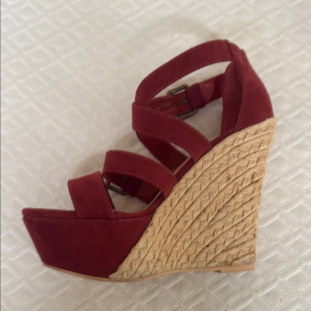 Leila Stone Rust Suede Espadrille Wedges